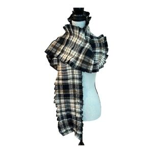 Echo Black Brown Beige Plaid Ruched Cozy Winter Cold Weather Scarf